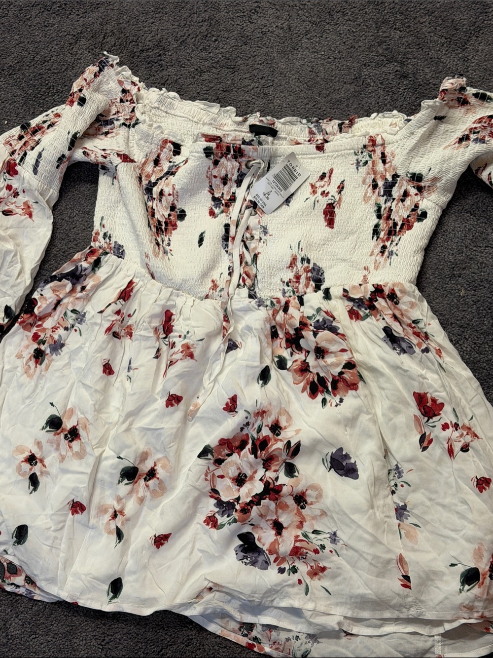 torrid White Floral Lace-Up Smocked Top